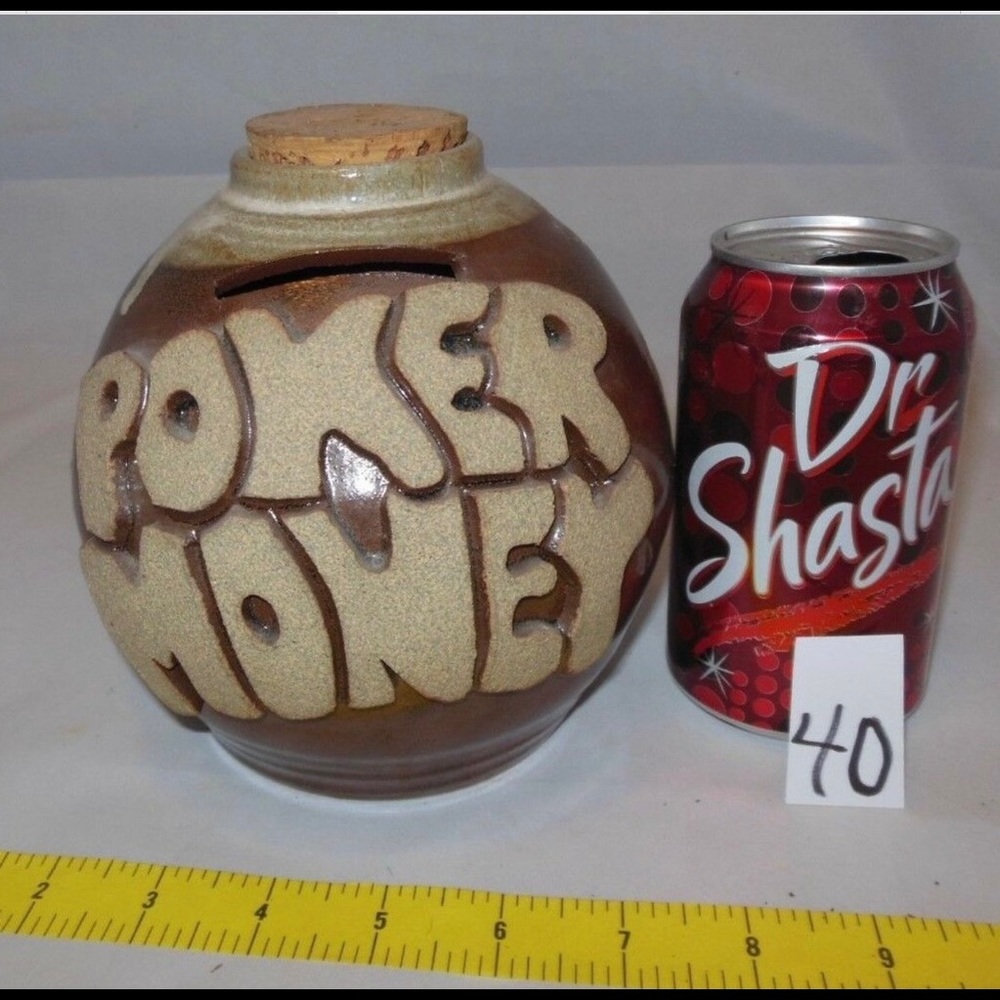 VINTAGE RARE STONEWARE POTTERY “POKER MONEY” JAR/BANK